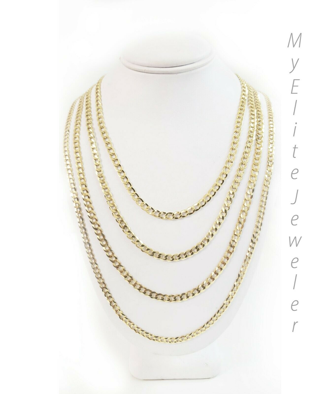 10K Gold Cuban Link Curb Chain Length 18" 20" 22 24" Inch 3mm Necklace Men Women - GoldenlinQ