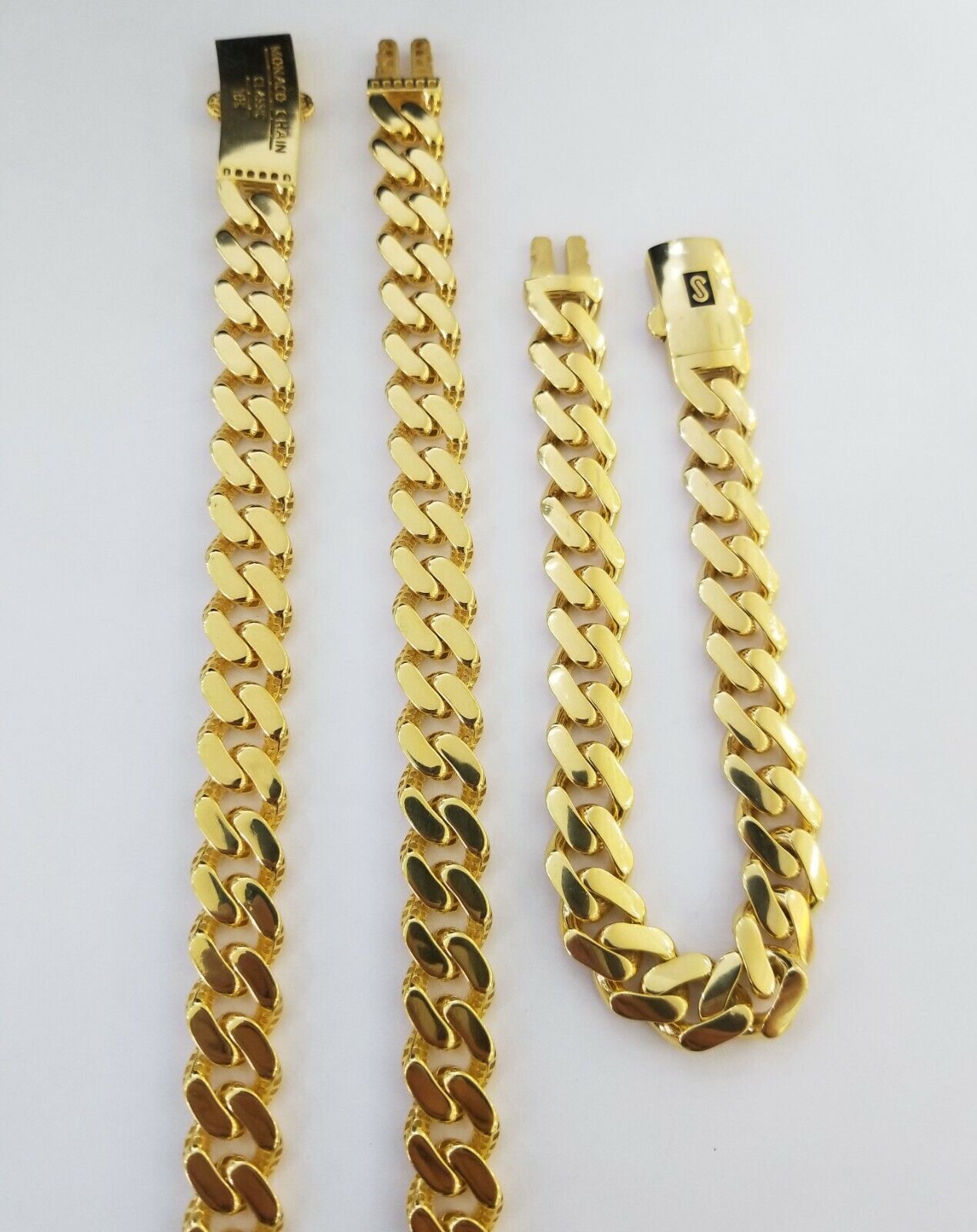 10k Gold Cuban Link Royal 11mm Monaco chain and Bracelet 10kt Real gold set - GoldenlinQ