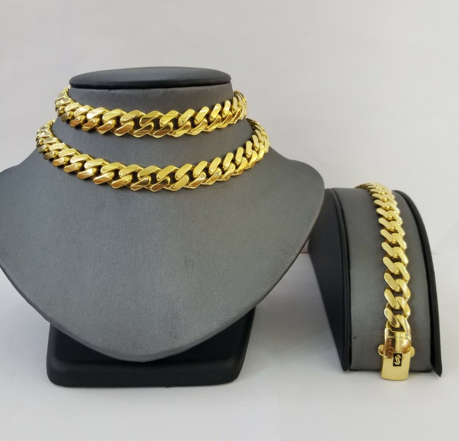 10k Gold Cuban Link Royal 11mm Monaco chain and Bracelet 10kt Real gold set - GoldenlinQ