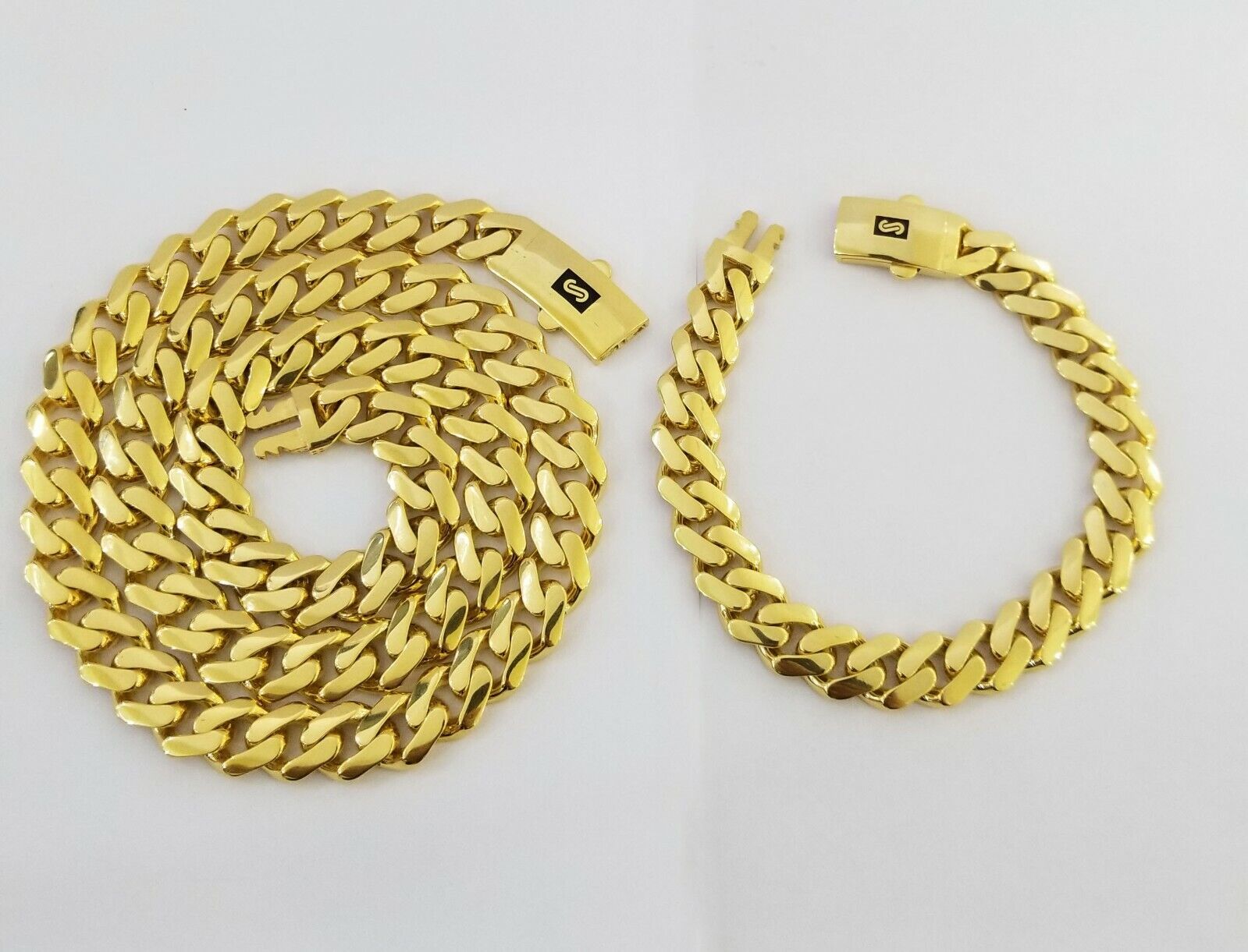 10k Gold Cuban Link Royal 11mm Monaco chain and Bracelet 10kt Real gold set - GoldenlinQ