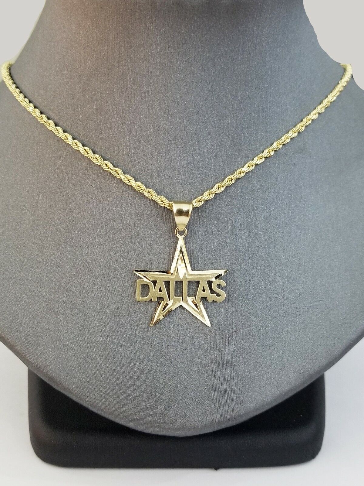 10k Gold Dallas Star Men Pendant 2.5mm Rope Chain in 18 20 22 24 26 28 Inch Real - GoldenlinQ