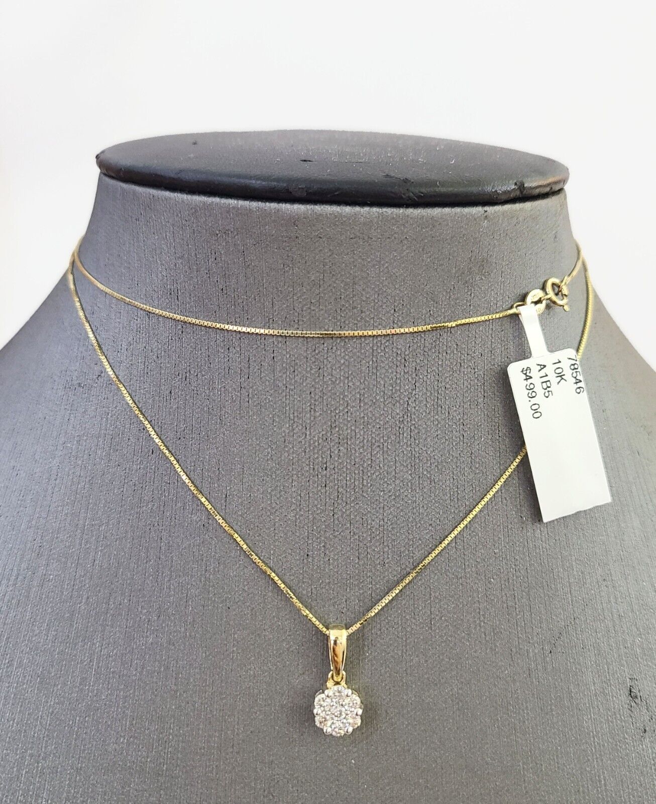 10k Gold Diamond Flower Earrings pendant Box Chain SET 22" Inch 1mm For Ladies - GoldenlinQ