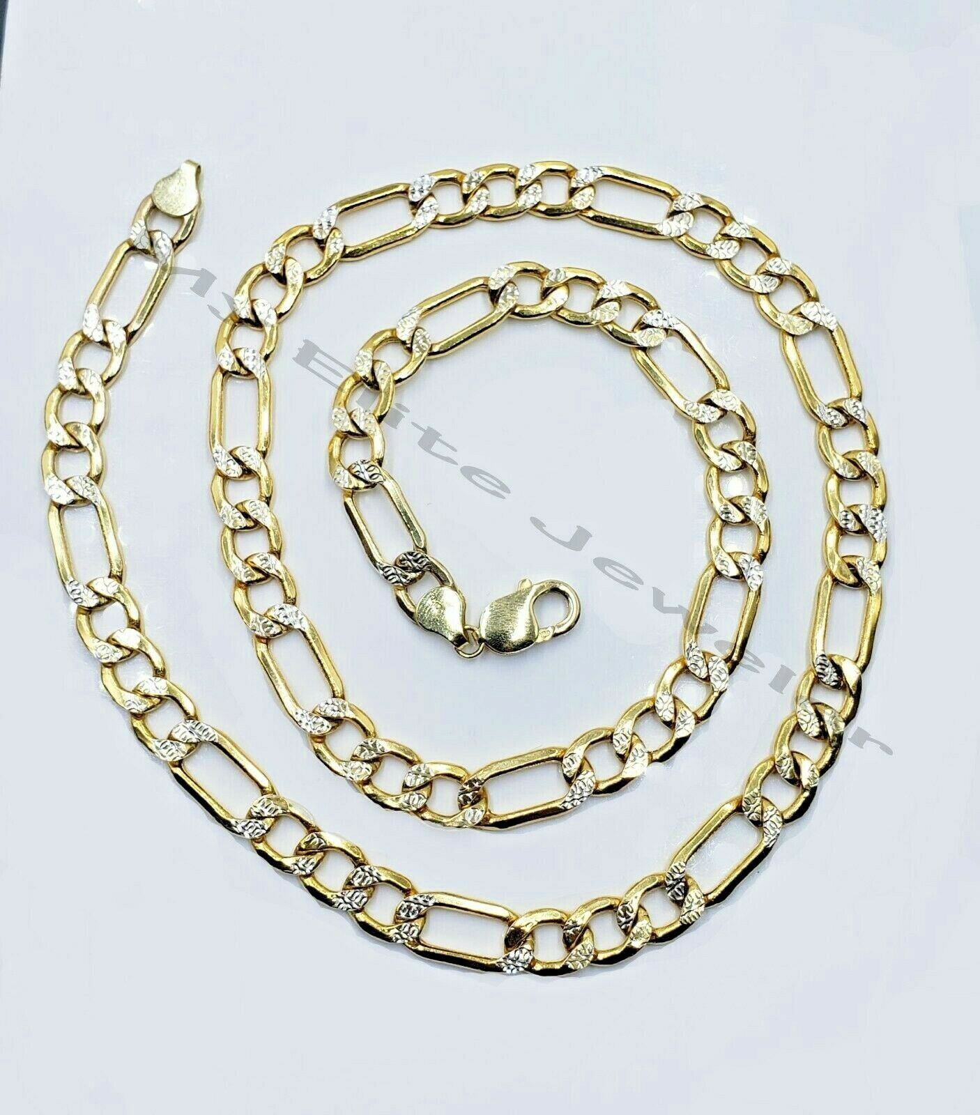 10k Gold Figaro Chain Bracelet SET 26" 9Inch 8mm REAL Cadena de oro para hombre - GoldenlinQ
