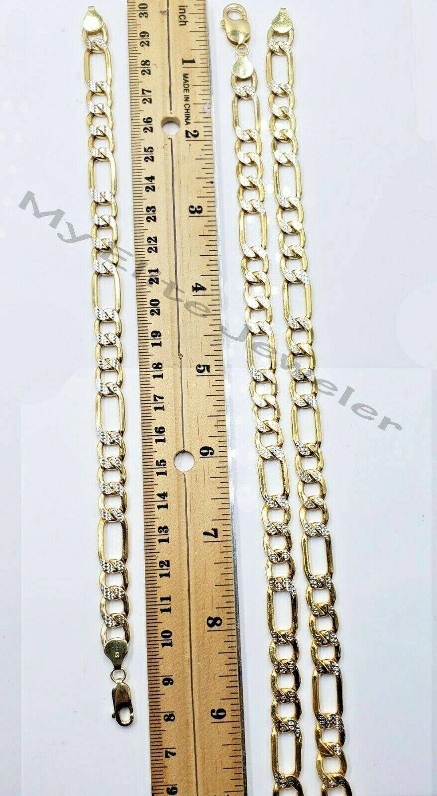 10k Gold Figaro Chain Bracelet SET 26" 9Inch 8mm REAL Cadena de oro para hombre - GoldenlinQ