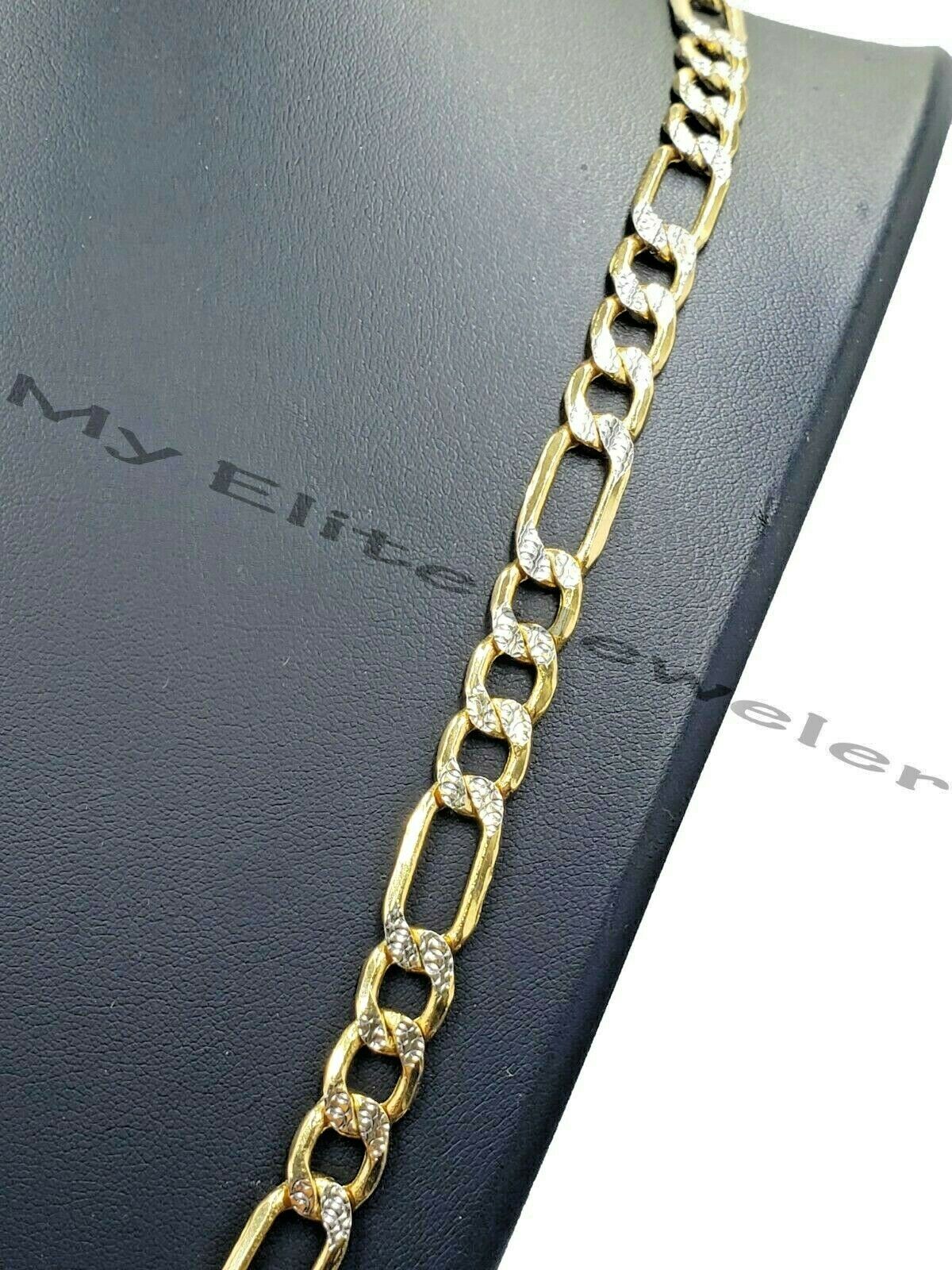10k Gold Figaro Chain Bracelet SET 26" 9Inch 8mm REAL Cadena de oro para hombre - GoldenlinQ