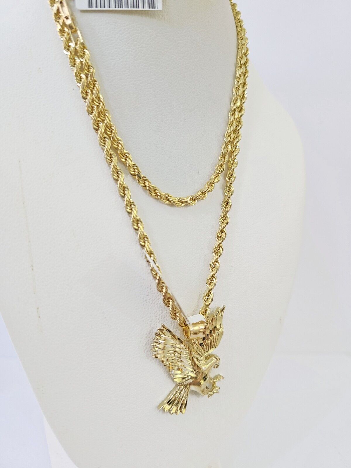 10k Gold Flying Eagle Pendant Rope Chain 3mm 22'' Necklace Set Real Genuine - GoldenlinQ