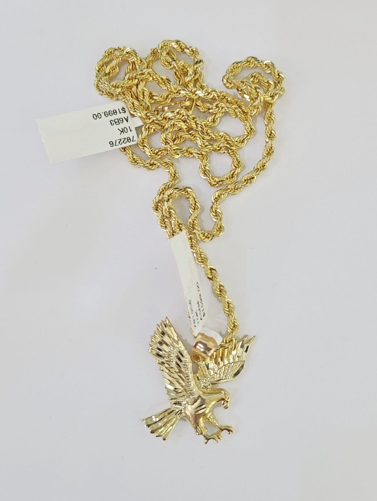 10k Gold Flying Eagle Pendant Rope Chain 3mm 24'' Necklace Set Real Genuine - GoldenlinQ