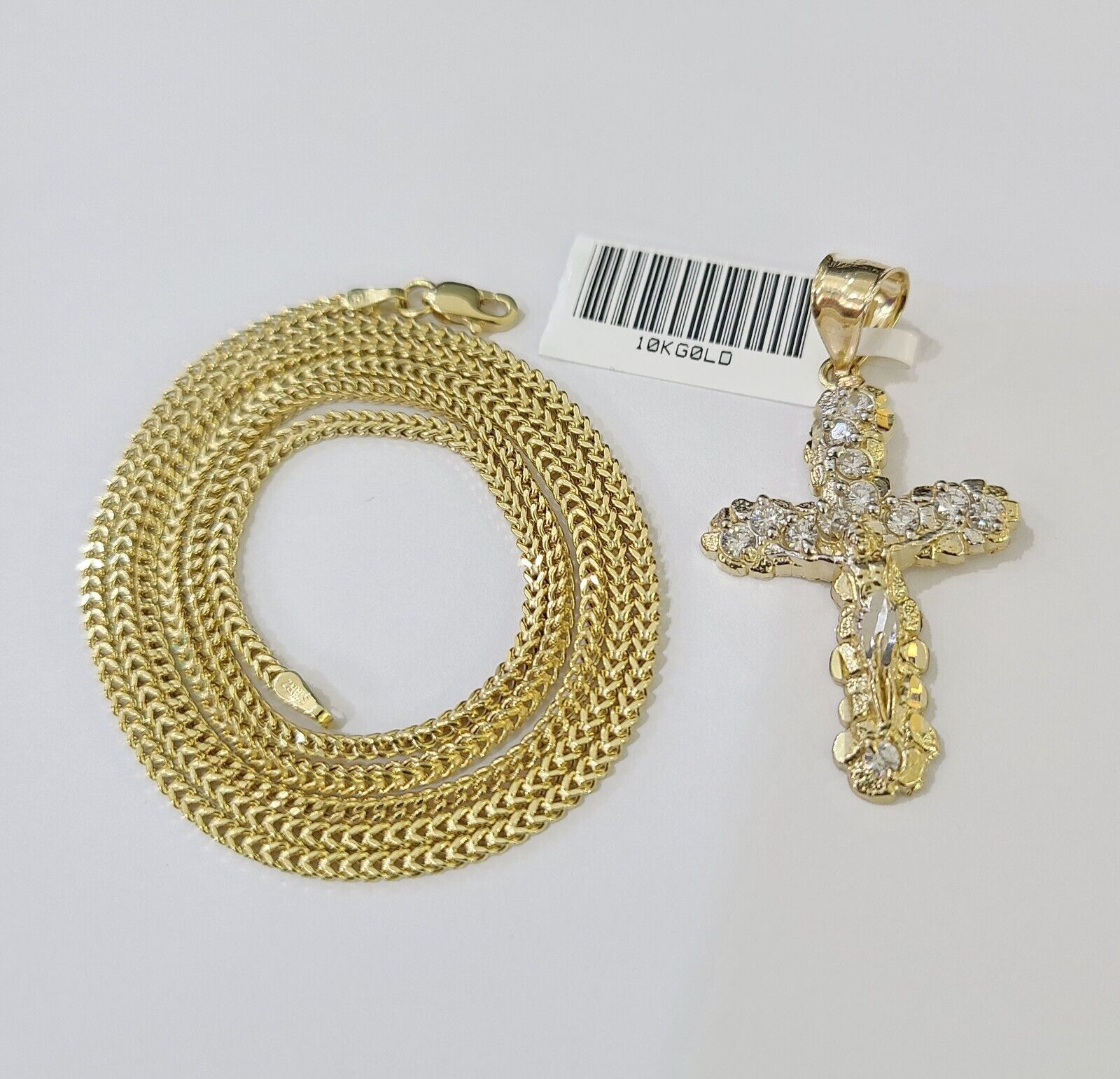 10K Gold Franco Chain 1.5mm Length 18" 20" 22" 24" 26" 28" 30" & Cross Charm - GoldenlinQ