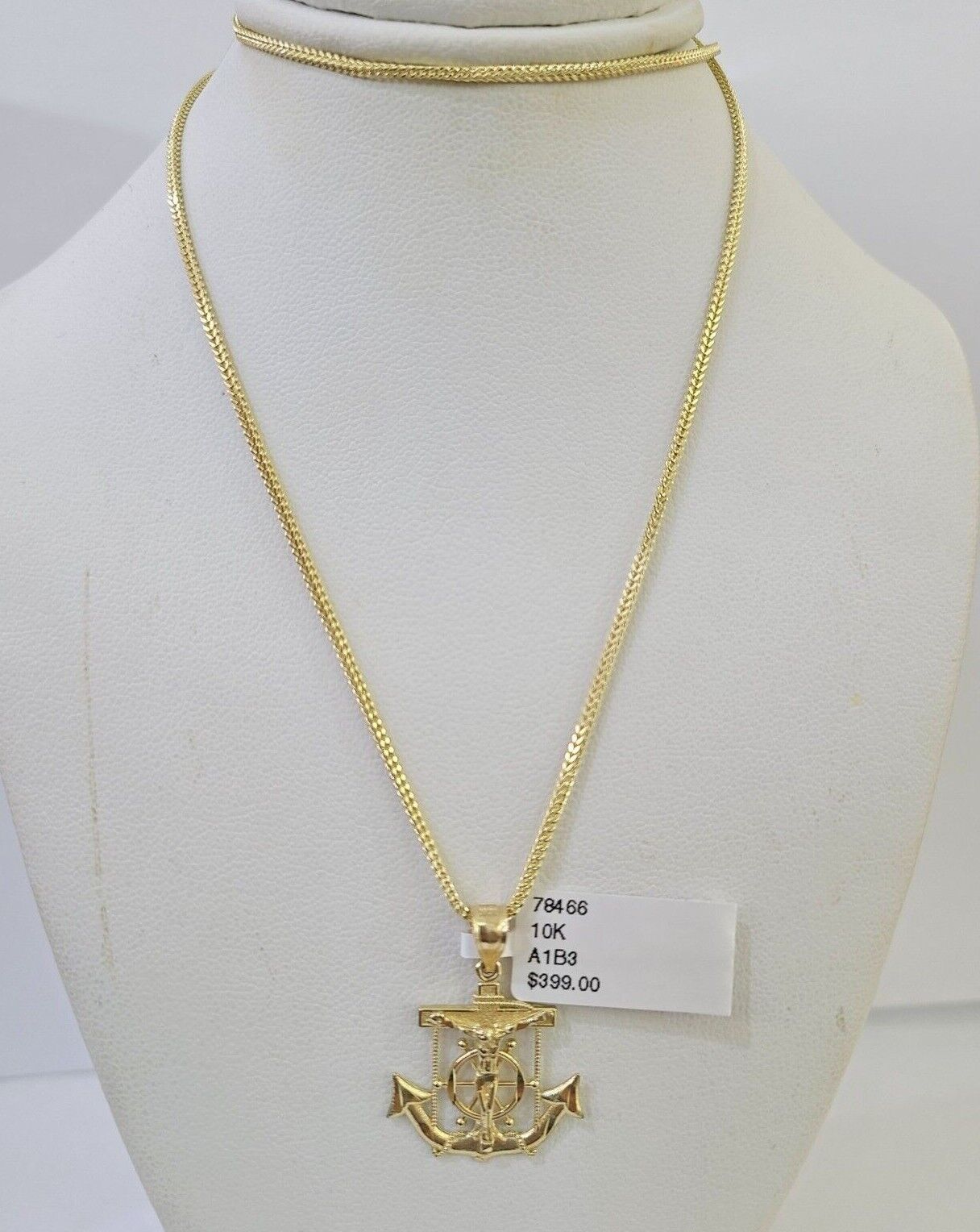 10K Gold Franco Chain Anchor Charm Length 18" - 26" 1.5mm REAL Yellow - GoldenlinQ