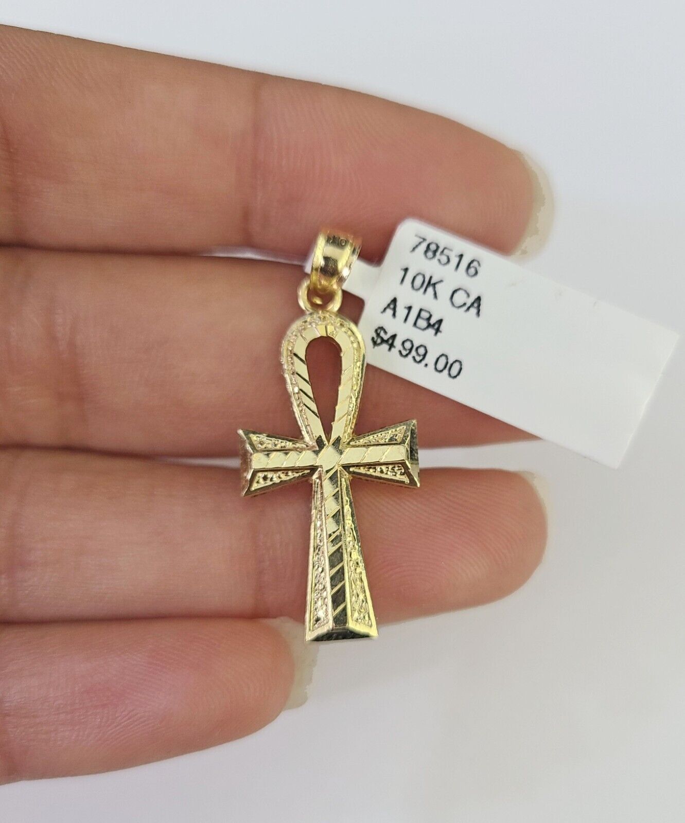 10K Gold Franco Chain Ankh Jesus Cross Charm SET 18 - 24 inches 1mm Necklace - GoldenlinQ
