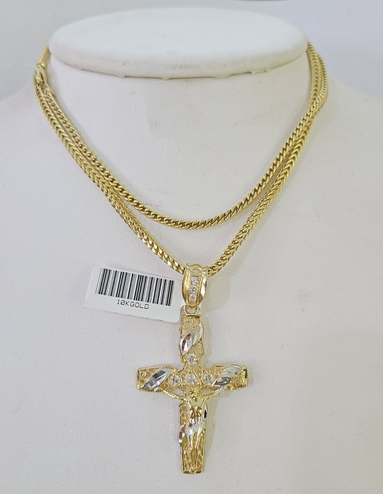 10K Gold Franco Chain Cross Charm Length 18 - 26 inches 2mm REAL Yellow - GoldenlinQ