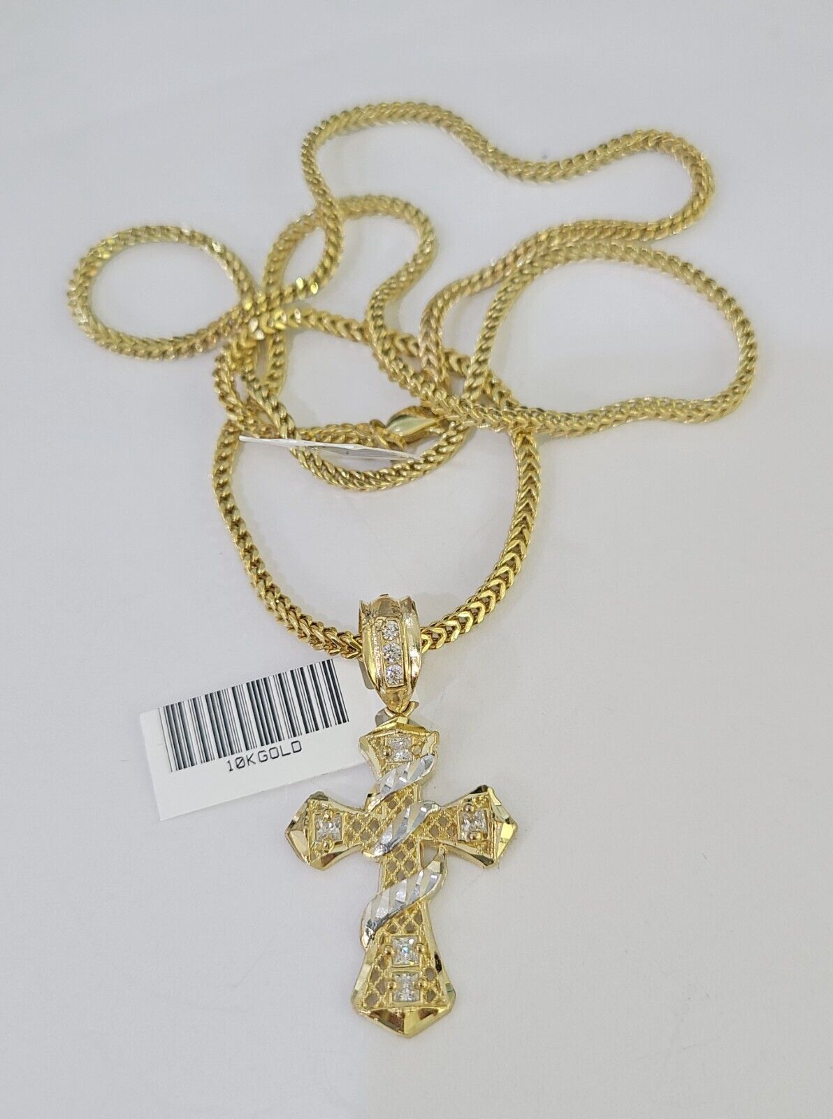 10K Gold Franco Chain Cross Charm Length 18 - 26 inches 2mm REAL Yellow - GoldenlinQ