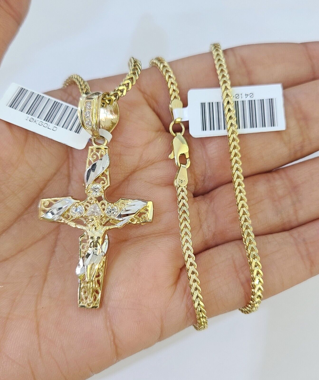 10K Gold Franco Chain Cross Charm Length 18 - 26 inches 2mm REAL Yellow - GoldenlinQ