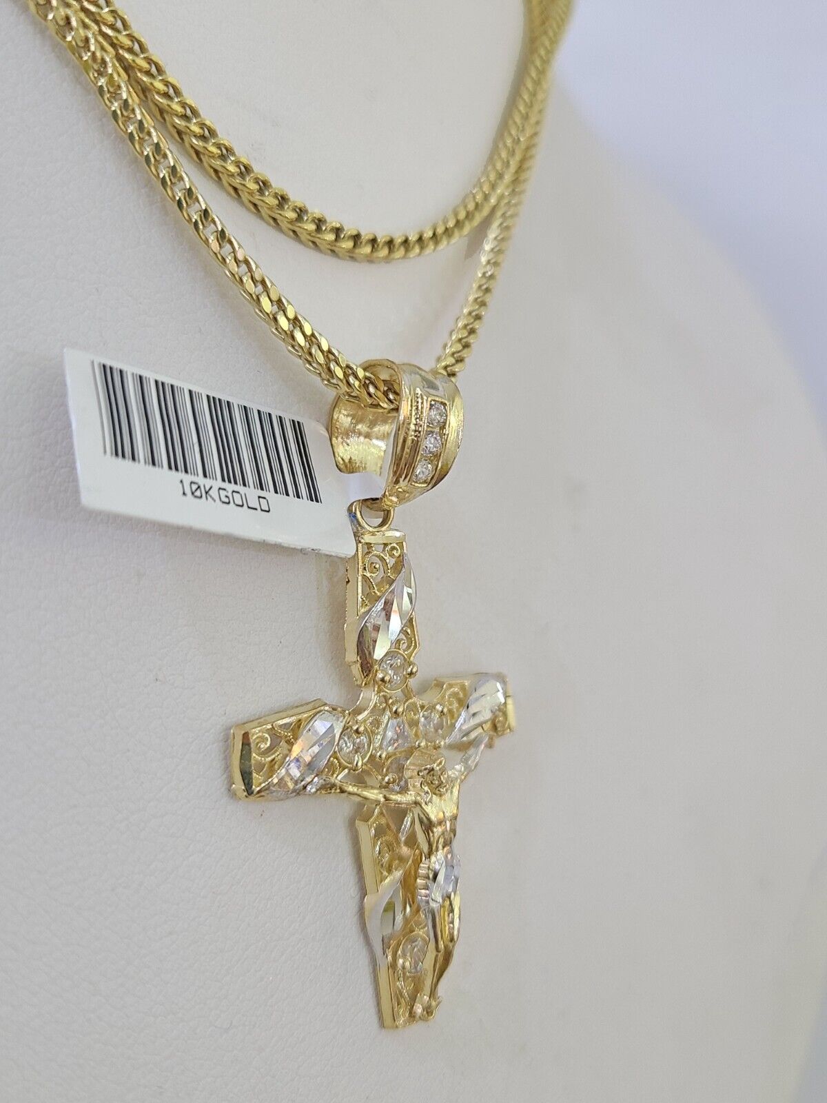 10K Gold Franco Chain Cross Charm Length 18 - 26 inches 2mm REAL Yellow - GoldenlinQ