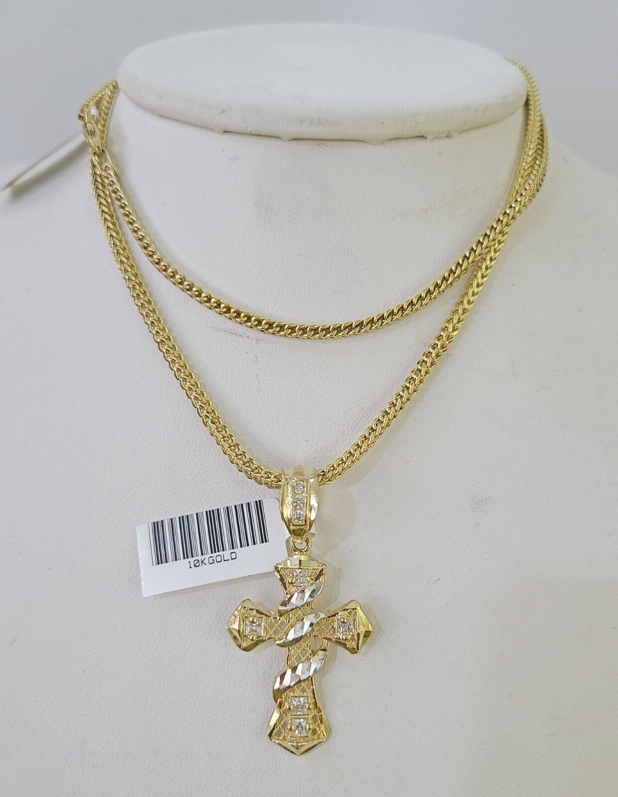 10K Gold Franco Chain Cross Charm Length 18 - 26 inches 2mm REAL Yellow - GoldenlinQ