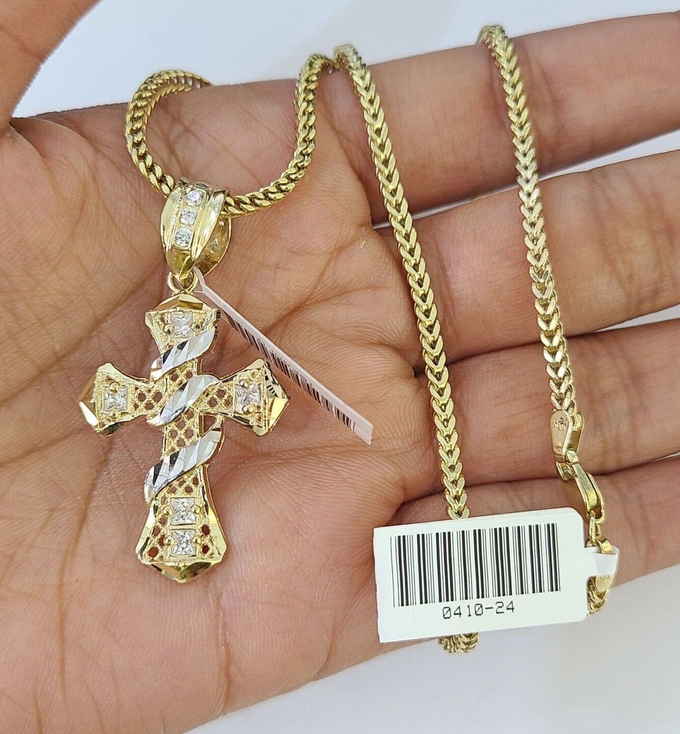 10K Gold Franco Chain Cross Charm Length 18 - 26 inches 2mm REAL Yellow - GoldenlinQ
