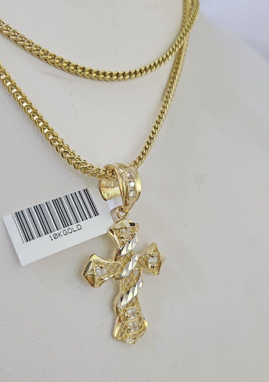 10K Gold Franco Chain Cross Charm Length 18 - 26 inches 2mm REAL Yellow - GoldenlinQ