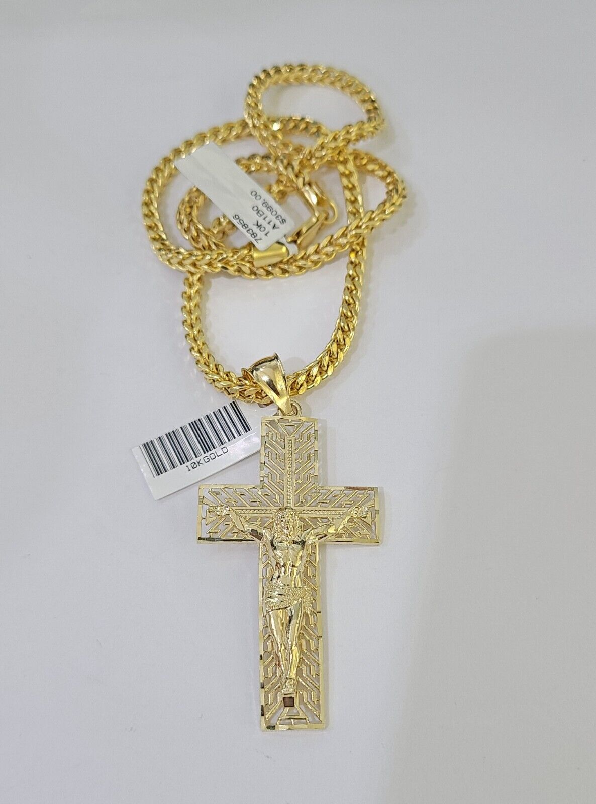 10K Gold Franco Chain Cross Charm Length 18 - 26 inches 3mm REAL Yellow - GoldenlinQ