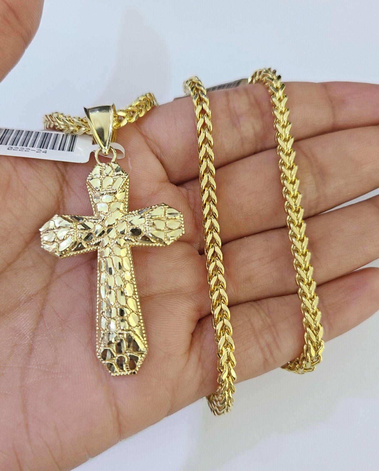 10K Gold Franco Chain Cross Charm Length 18 - 26 inches 3mm REAL Yellow - GoldenlinQ