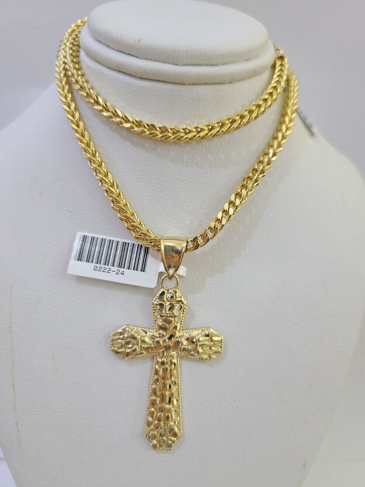 10K Gold Franco Chain Cross Charm Length 18 - 26 inches 3mm REAL Yellow - GoldenlinQ