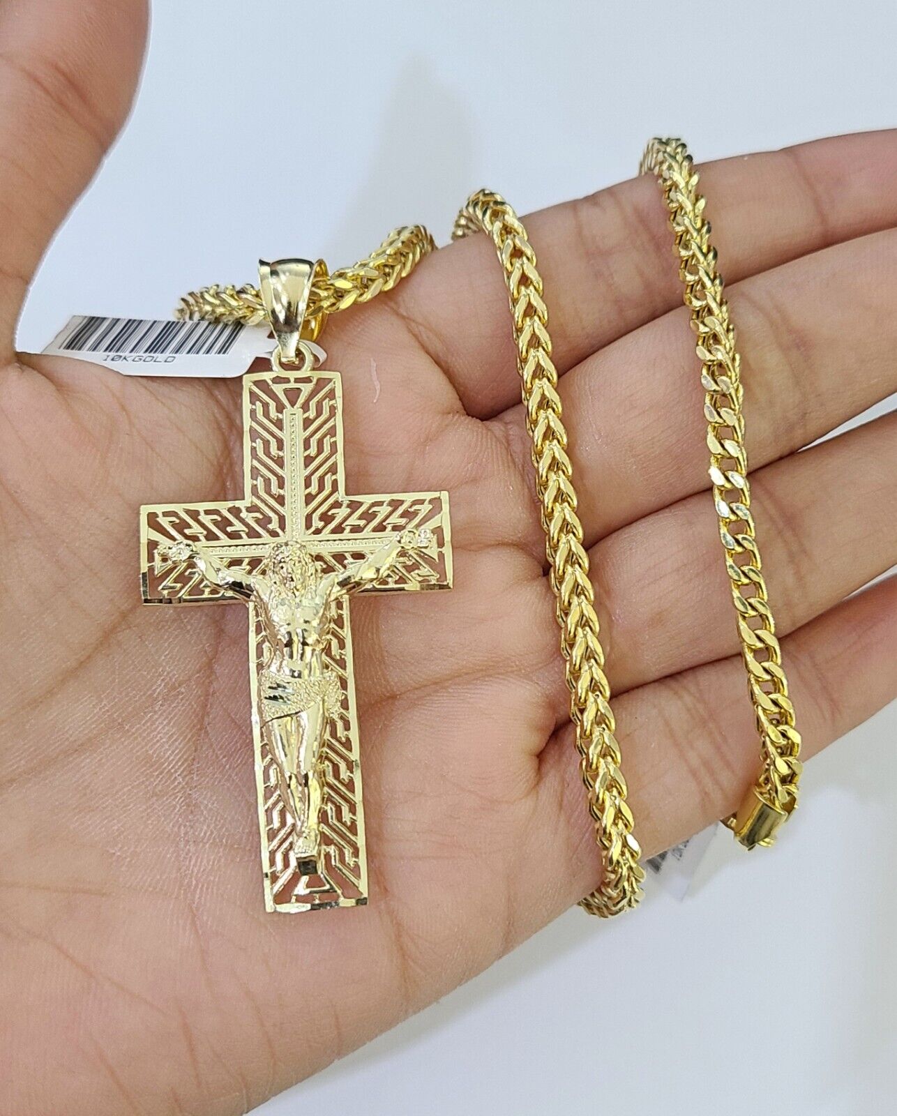 10K Gold Franco Chain Cross Charm Length 18 - 26 inches 3mm REAL Yellow - GoldenlinQ
