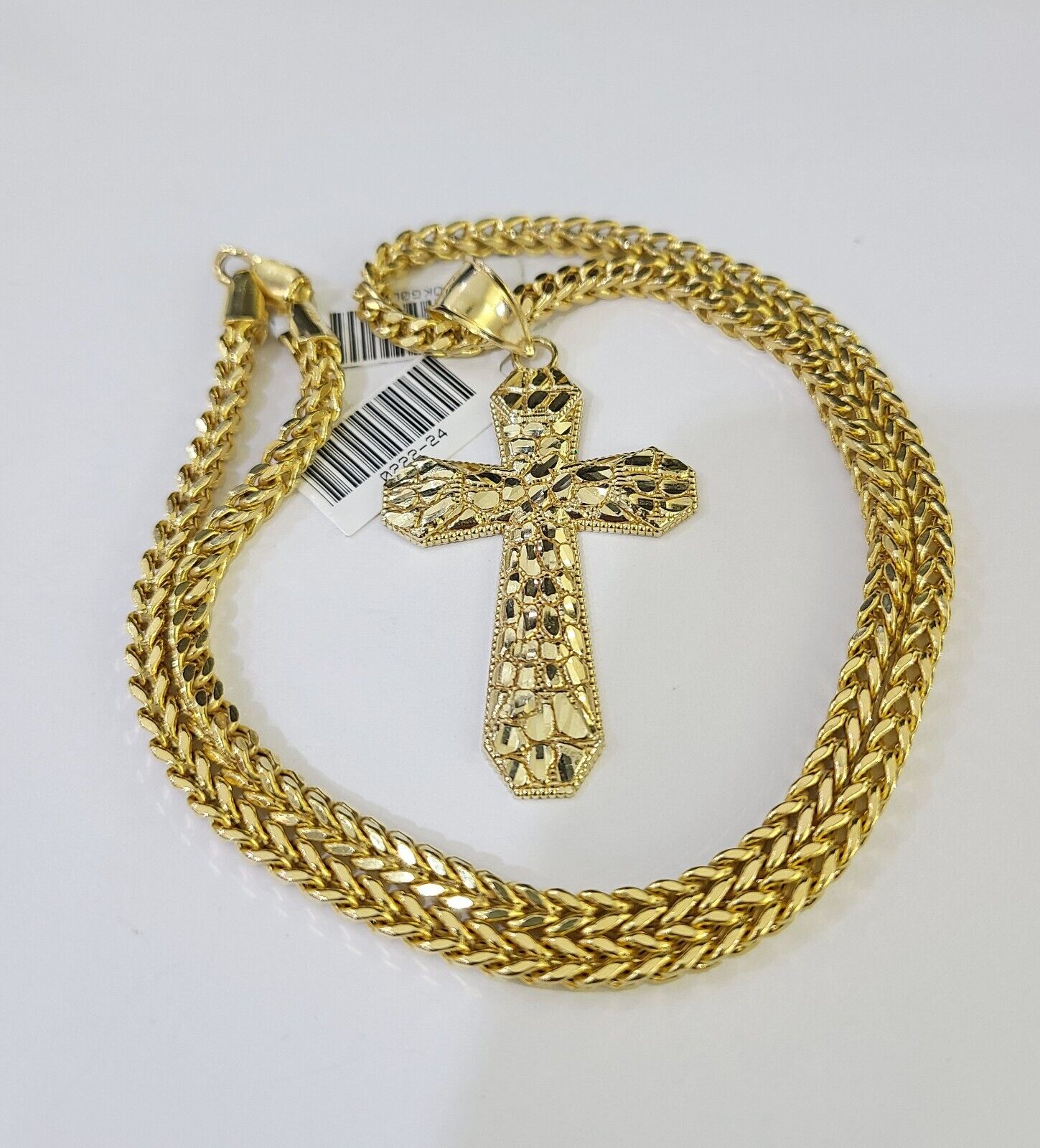 10K Gold Franco Chain Cross Charm Length 18 - 26 inches 3mm REAL Yellow - GoldenlinQ