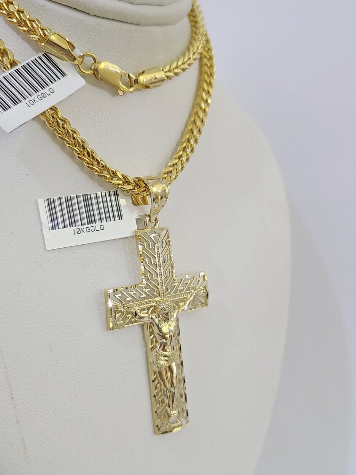 10K Gold Franco Chain Cross Charm Length 18 - 26 inches 3mm REAL Yellow - GoldenlinQ