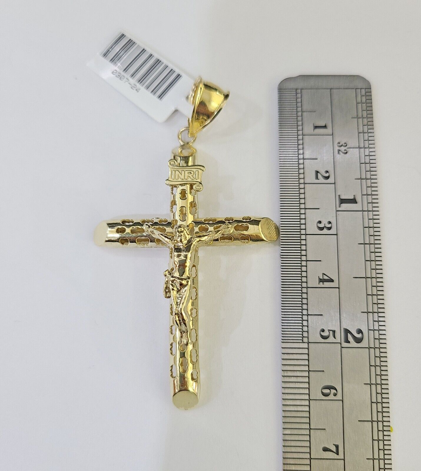10K Gold Franco Chain INRI Cross Charm Length 18 - 26 inches 3mm REAL Yellow - GoldenlinQ