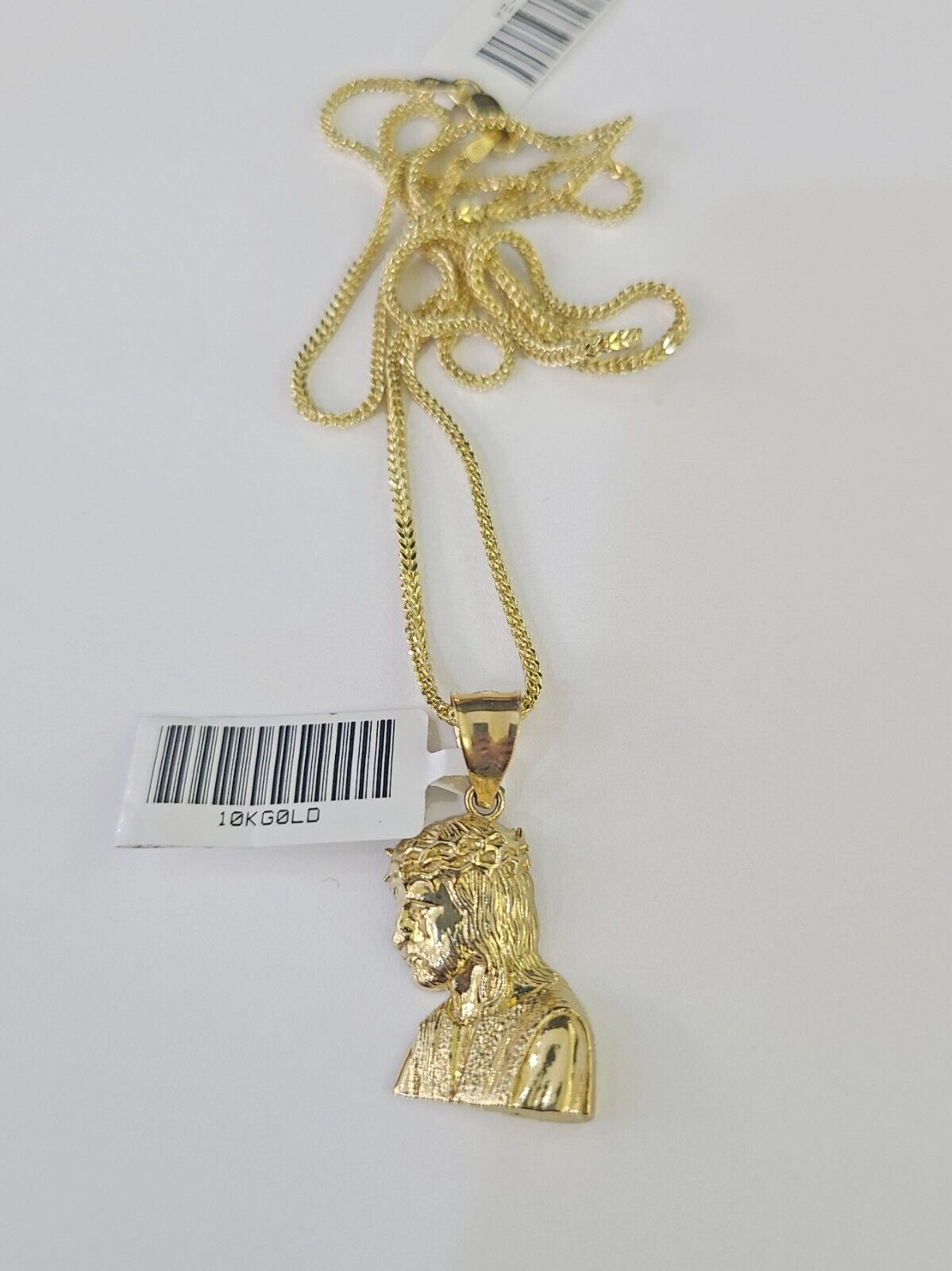 10K Gold Franco Chain Jesus Head Charm SET 18 - 24 inches 1mm Necklace - GoldenlinQ