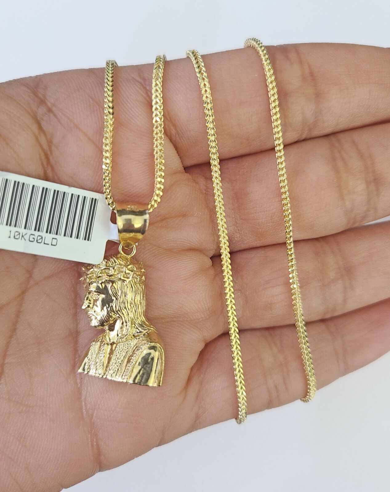 10K Gold Franco Chain Jesus Head Charm SET 18 - 24 inches 1mm Necklace - GoldenlinQ