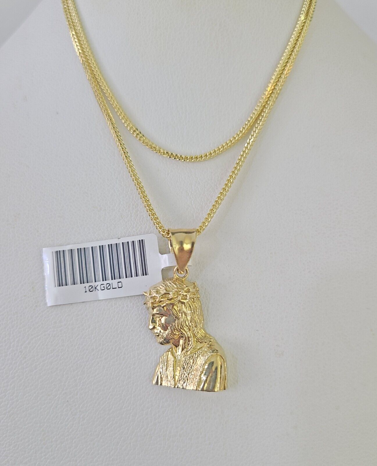 10K Gold Franco Chain Jesus Head Charm SET 18 - 24 inches 1mm Necklace - GoldenlinQ