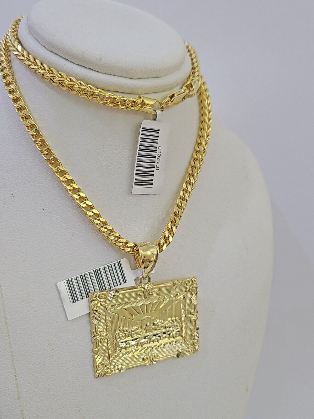 10K Gold Franco Chain Last Supper Charm Length 18 - 26 inches 3mm REAL Yellow - GoldenlinQ