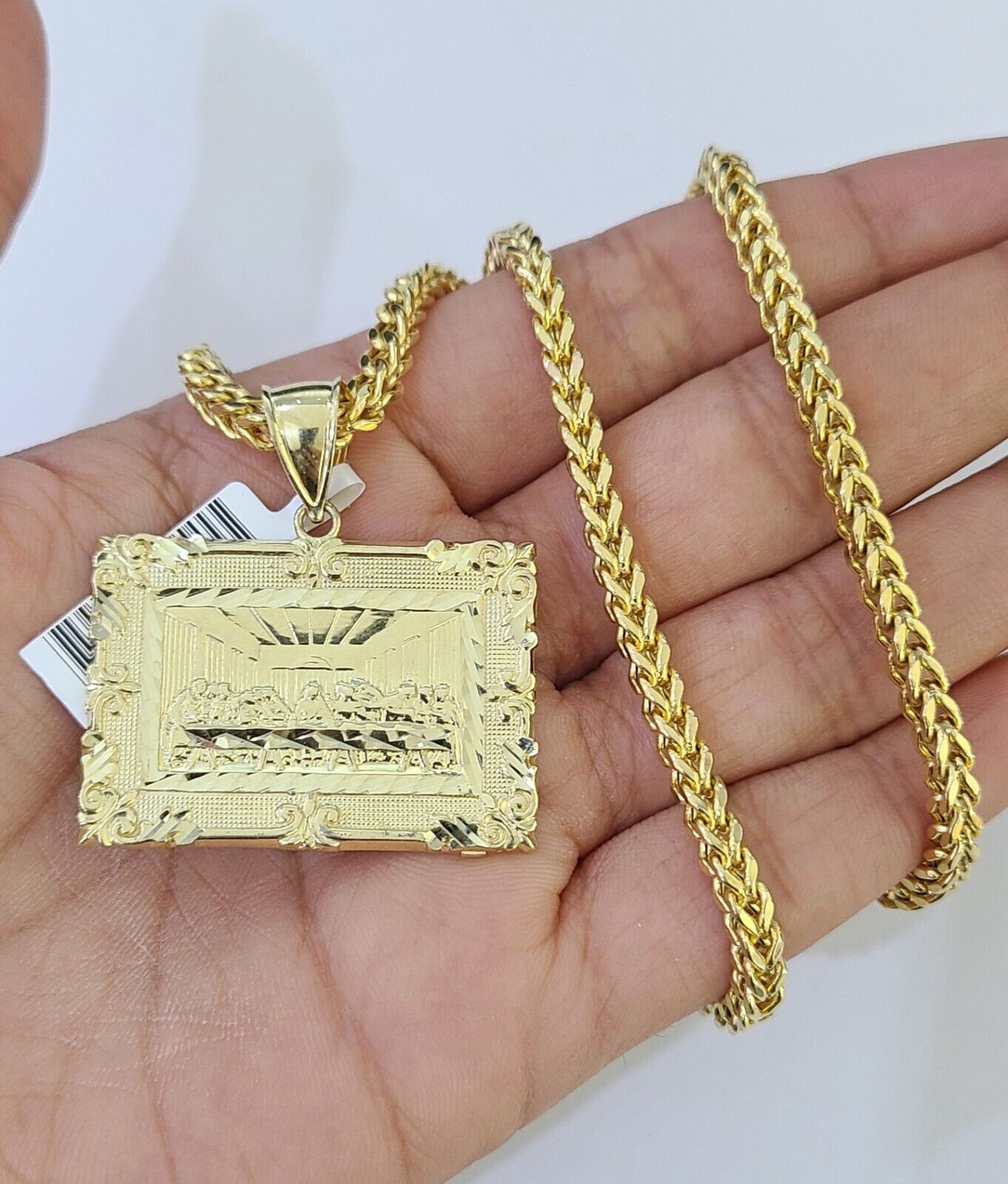 10K Gold Franco Chain Last Supper Charm Length 18 - 26 inches 3mm REAL Yellow - GoldenlinQ
