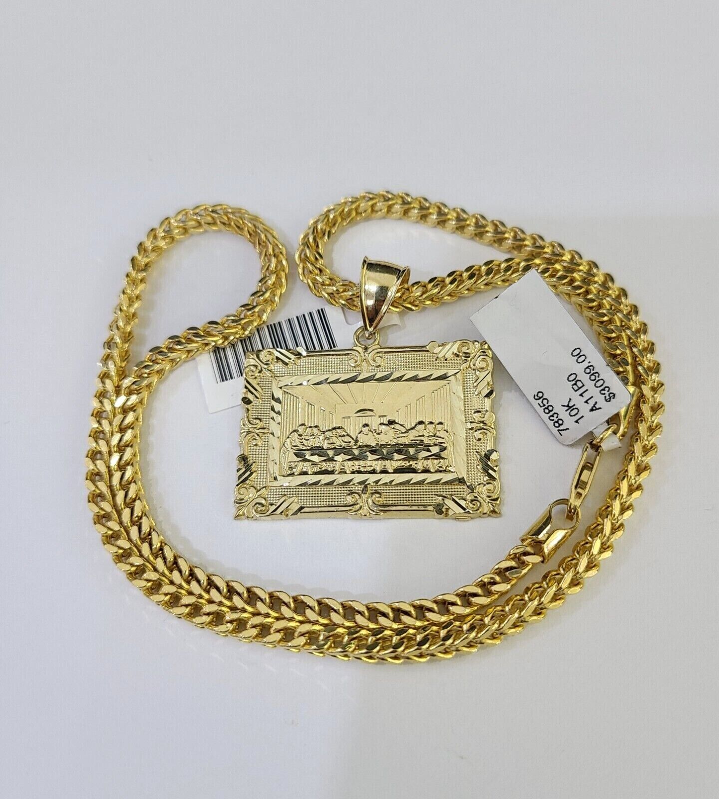 10K Gold Franco Chain Last Supper Charm Length 18 - 26 inches 3mm REAL Yellow - GoldenlinQ