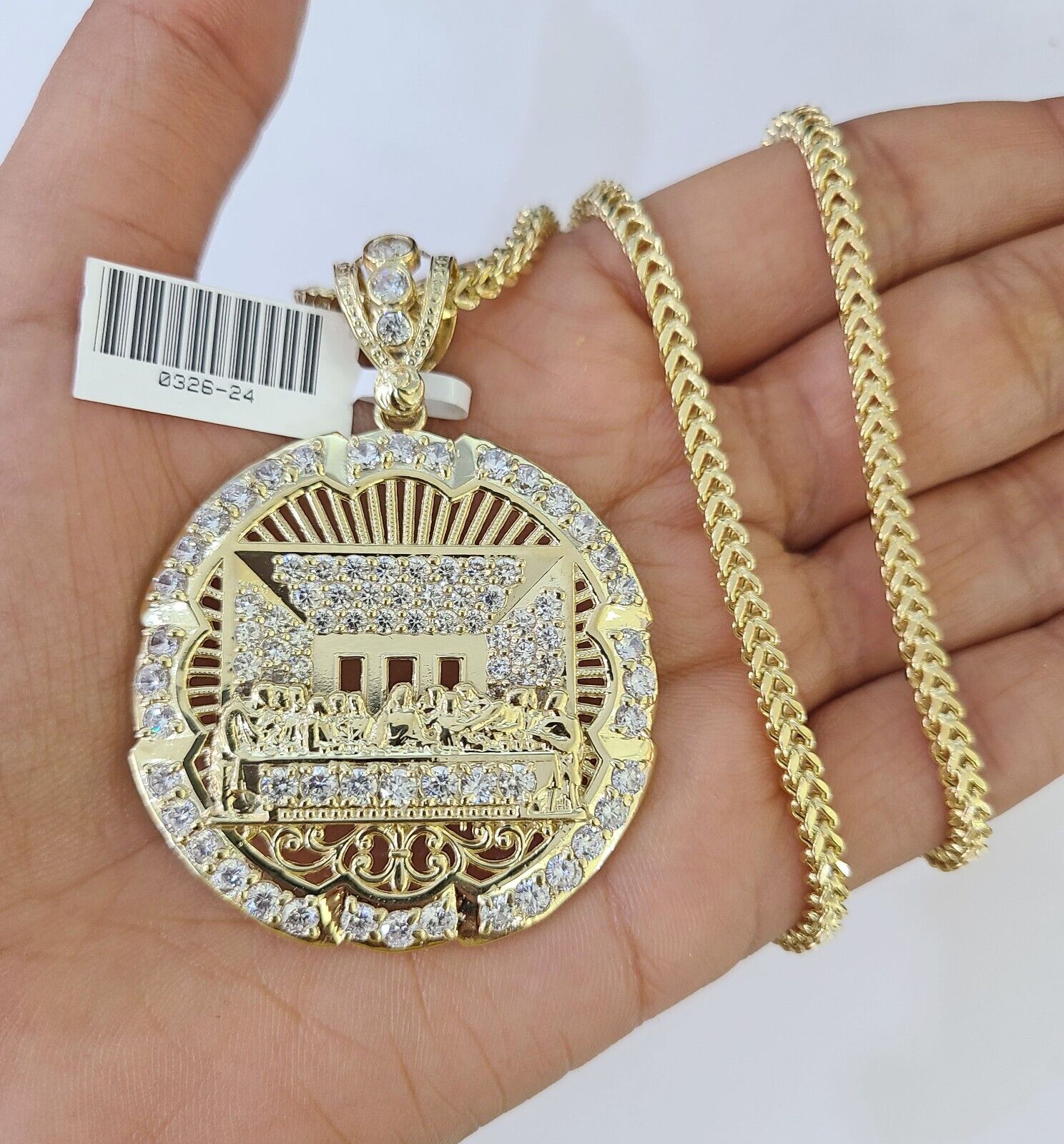 10K Gold Franco Chain Last Supper Charm Length 18 - 26 inches 3mm REAL Yellow - GoldenlinQ
