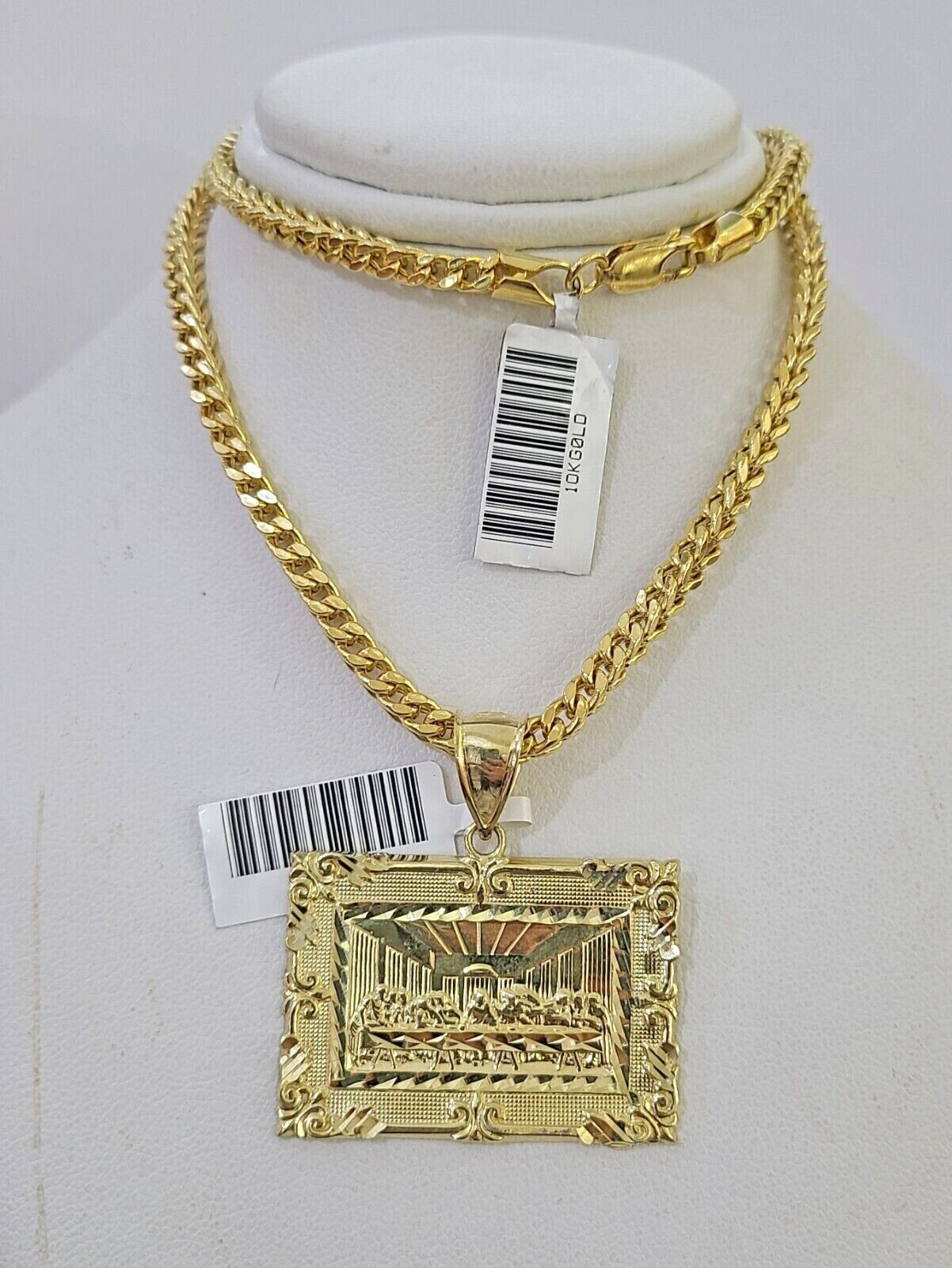 10K Gold Franco Chain Last Supper Charm Length 18 - 26 inches 3mm REAL Yellow - GoldenlinQ