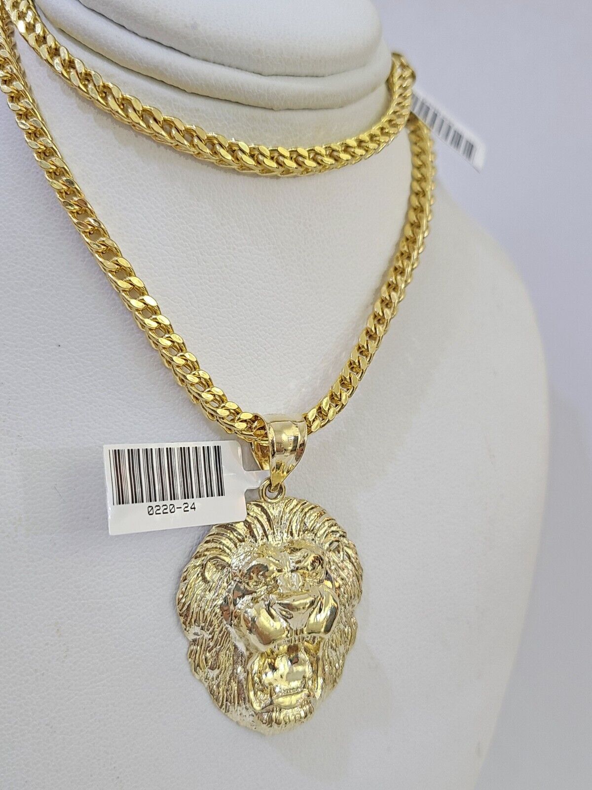 10K Gold Franco Chain Lion Charm Length 18 - 26 inches 3mm REAL Yellow - GoldenlinQ