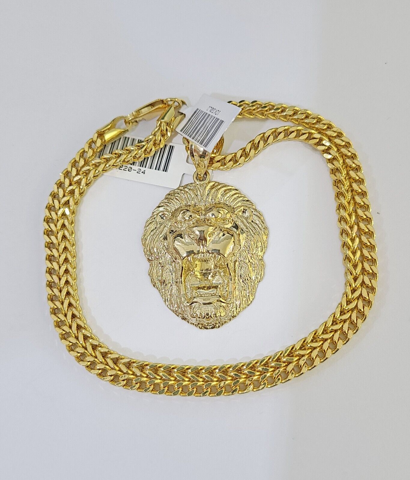 10K Gold Franco Chain Lion Charm Length 18 - 26 inches 3mm REAL Yellow - GoldenlinQ
