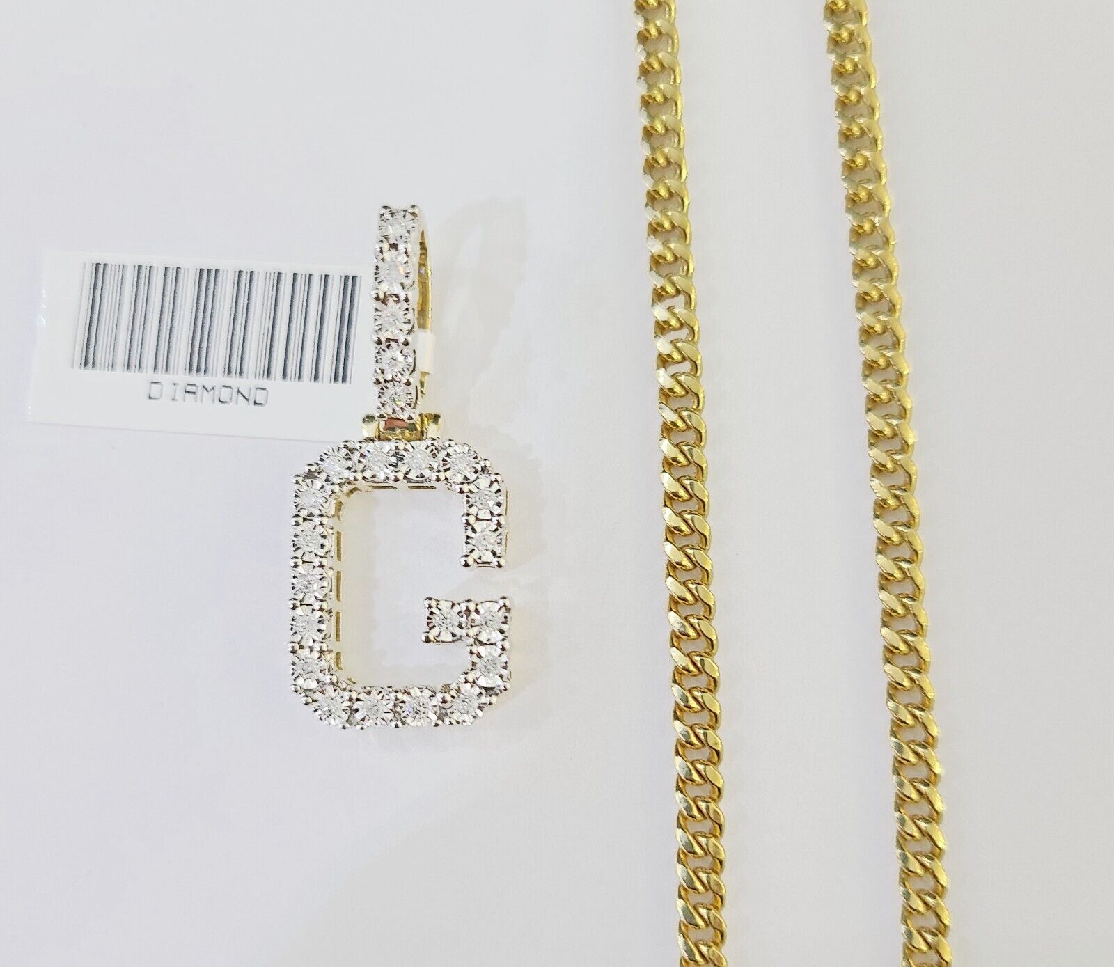 10k Gold Genuine Diamond "G" Initial Pendent with 20 Inch 3mm Miami Cuban Chain - GoldenlinQ