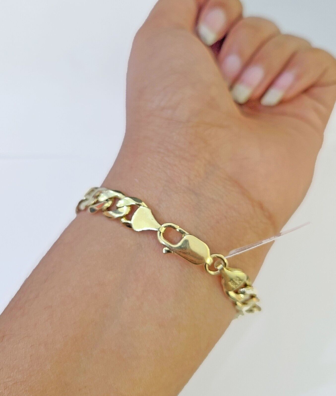 10k Gold Jesus Head Cuban Curb Bracelet Size 8.6" Inches 8mm 10kt Mens Ladies - GoldenlinQ