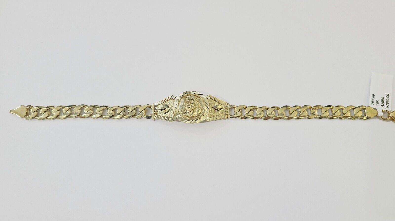 10k Gold Jesus Head Cuban Curb Bracelet Size 8.6" Inches 8mm 10kt Mens Ladies - GoldenlinQ