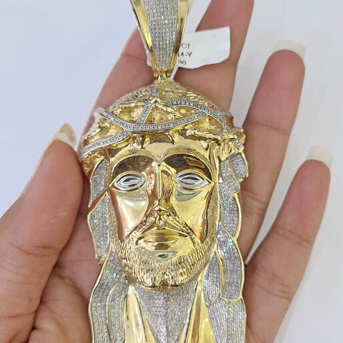 10k Gold Jesus Head Pendant Byzantine Chain 12mm 26'' Necklace Set Rea ...