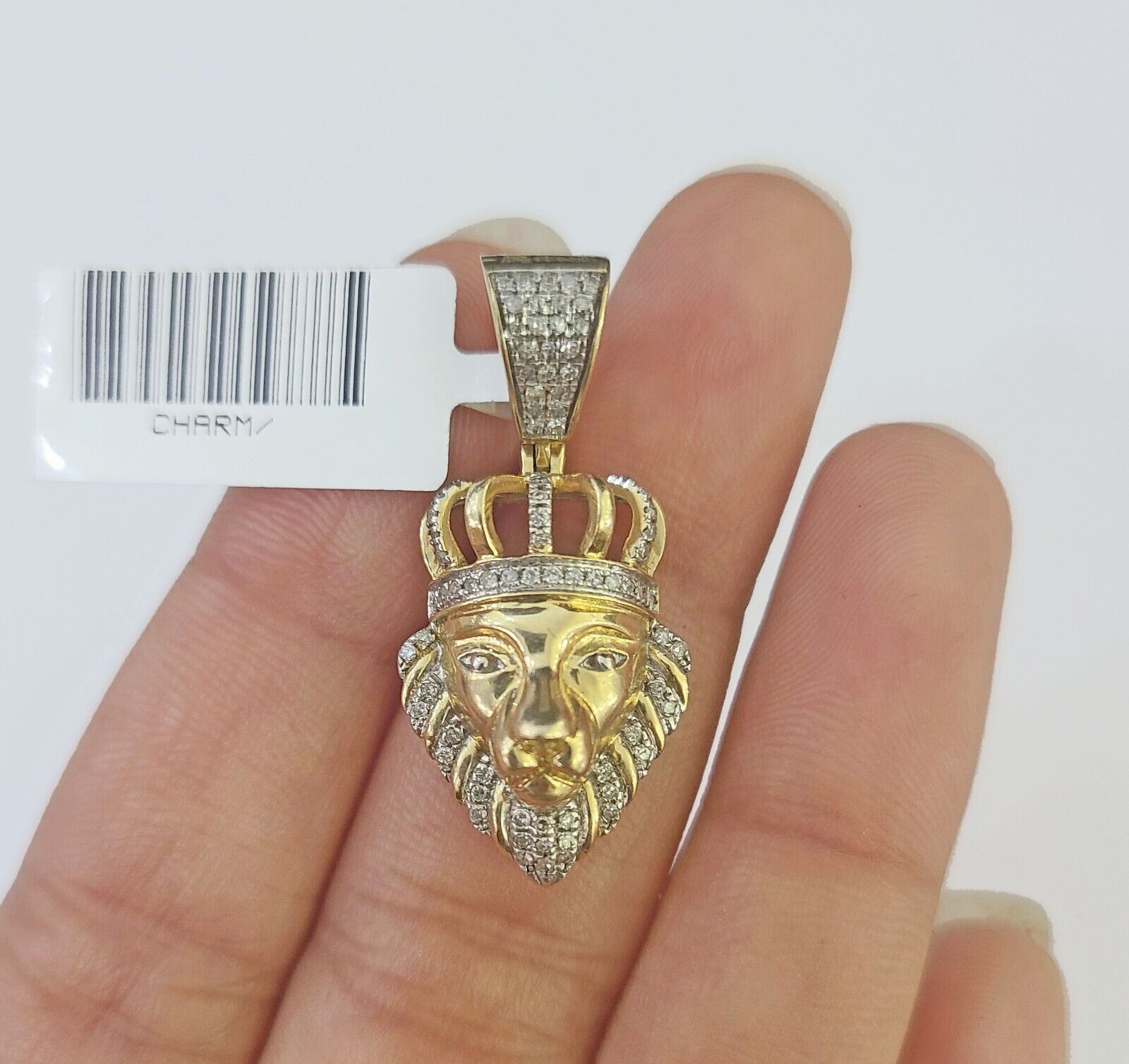 10k Gold Lion Head Diamond Charm and 2.5mm 24 Inches Rope Chain - GoldenlinQ