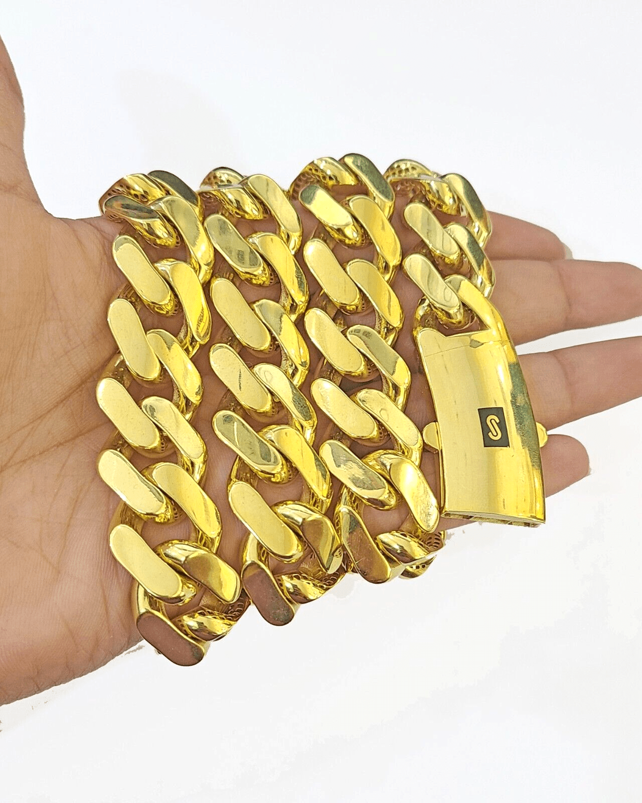 10k Gold Men Royal Monaco Link Chain 26inch 15mm Gold THICK 10kt Real hand chain - GoldenlinQ