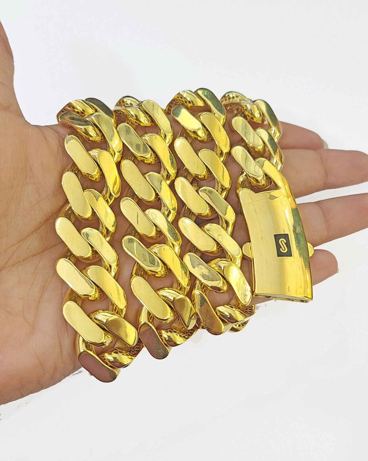 10k Gold Men Royal Monaco Link Chain 26inch 17mm Gold THICK 10kt Real hand chain - GoldenlinQ