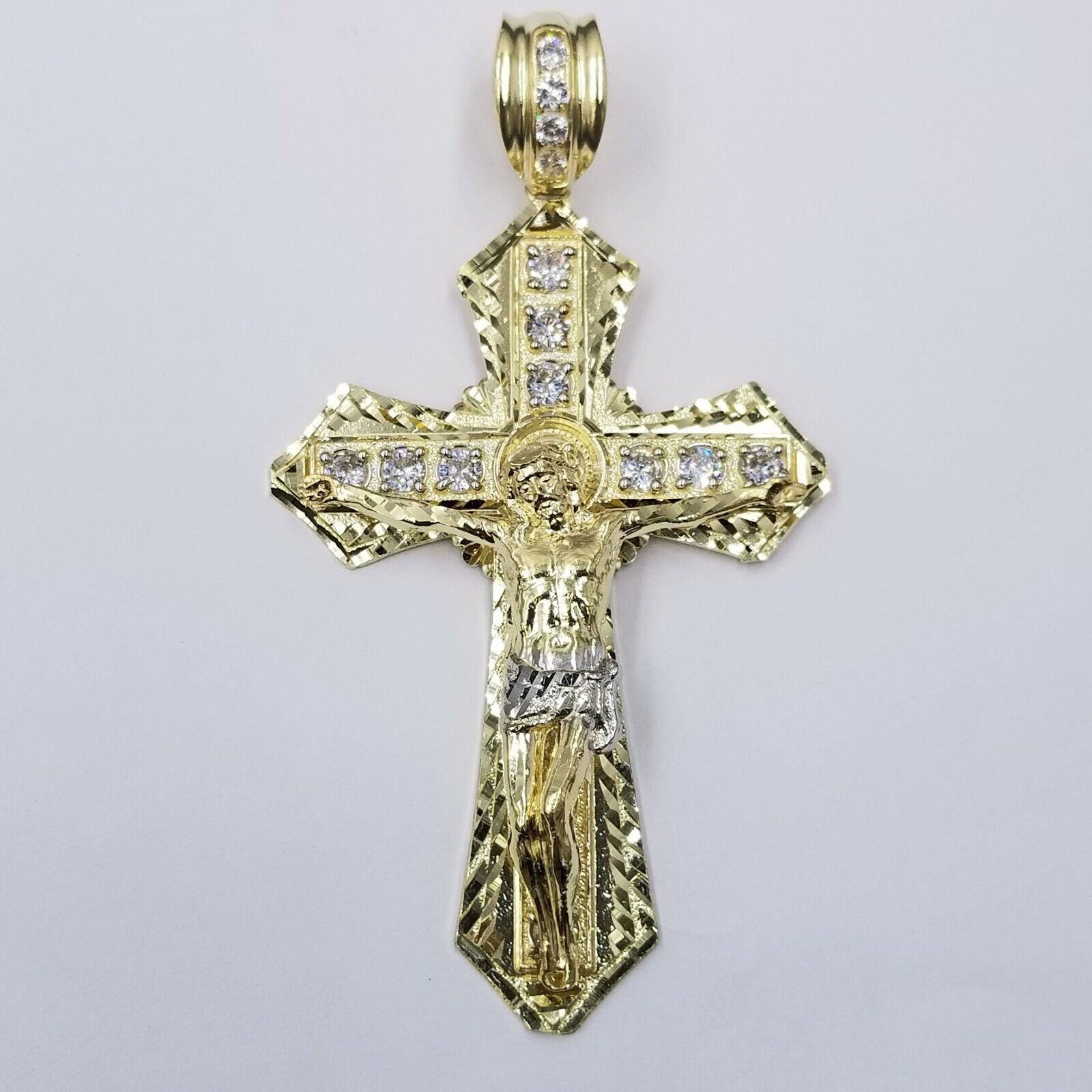 10k Gold Mens Byzantine Box Necklace 26" Cross Charm Pendant Jesus - GoldenlinQ