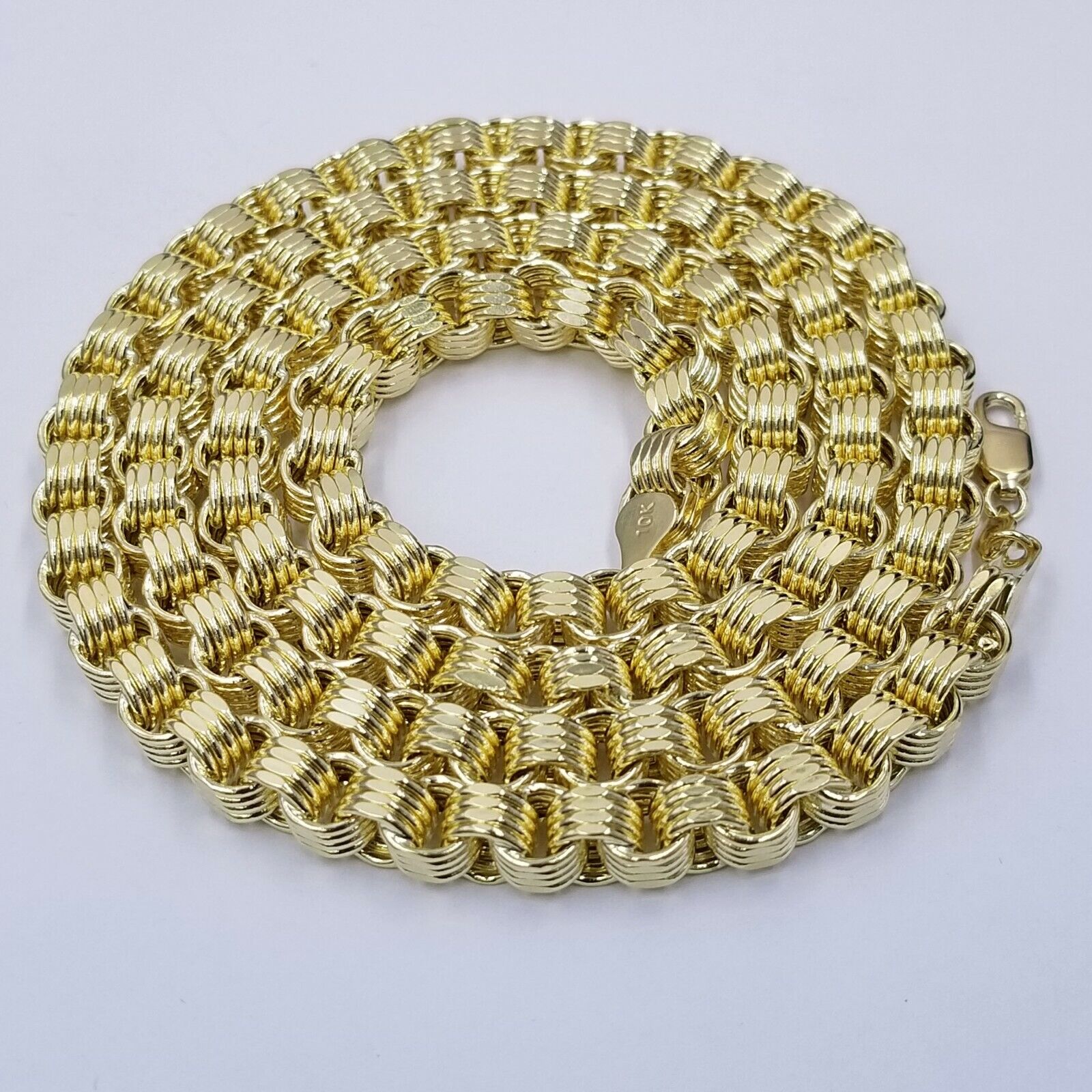 10k Gold Mens Byzantine Box Necklace 8mm 26" AND Cross - GoldenlinQ