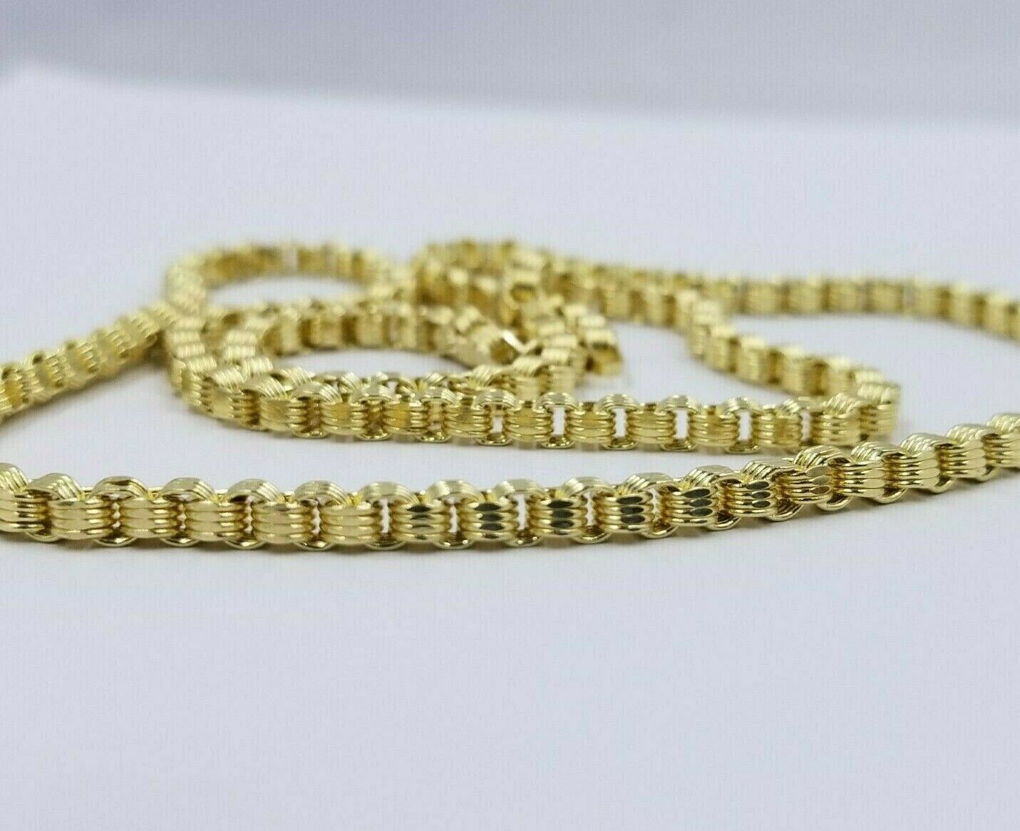 10k Gold Mens Necklace Byzantine Chain 24 Inch Lobster 4mm Male Yellow Gold REAL - GoldenlinQ