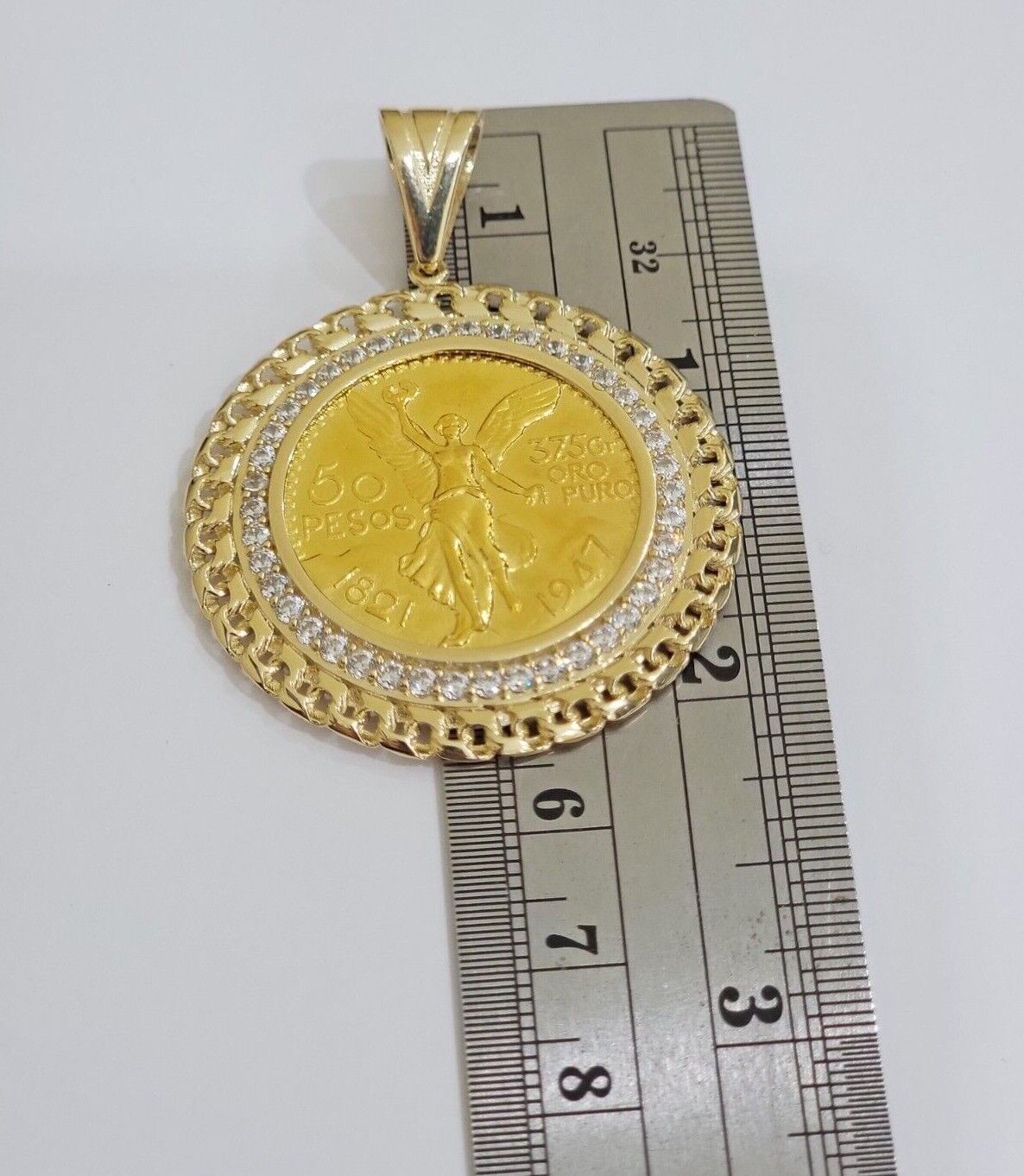 10k Gold Mexican Centenario Copy Coin Charm 50 Pesos Bezel 10kt Pendant Replica - GoldenlinQ
