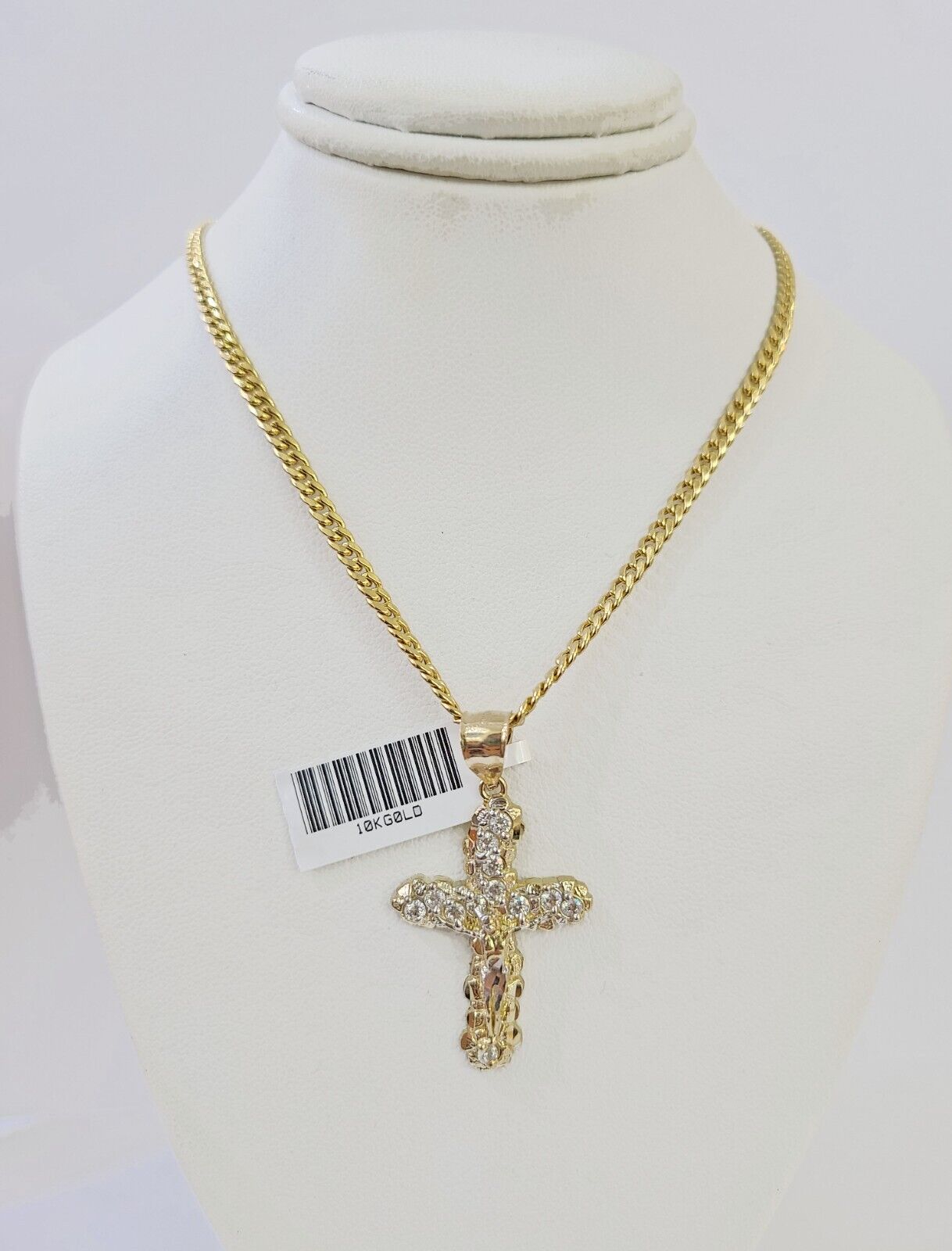 10K Gold Miami Cuban Chain 3mm Length 18" 20" 22" 24" 26" & Cross Charm SET - GoldenlinQ